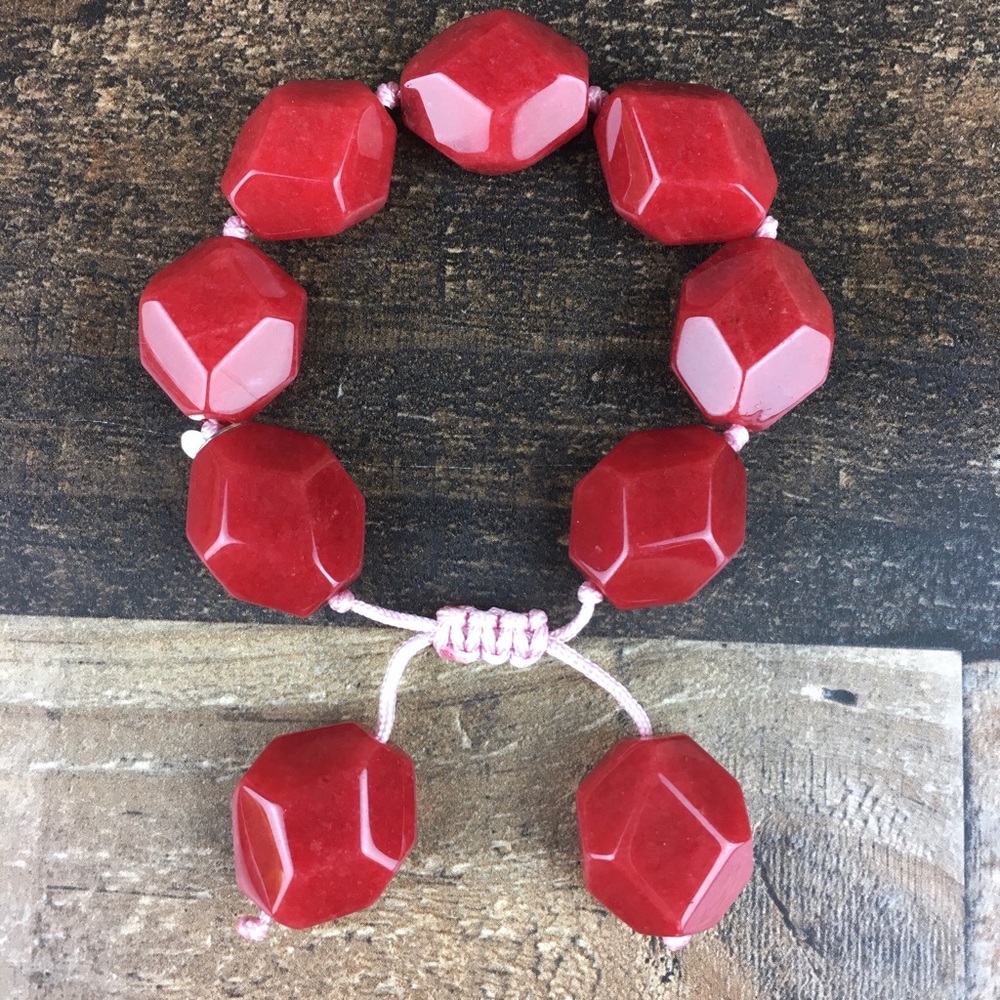 Red Agate or Onyx Stone Pink Macrame Bracelet Lola Rose QVC